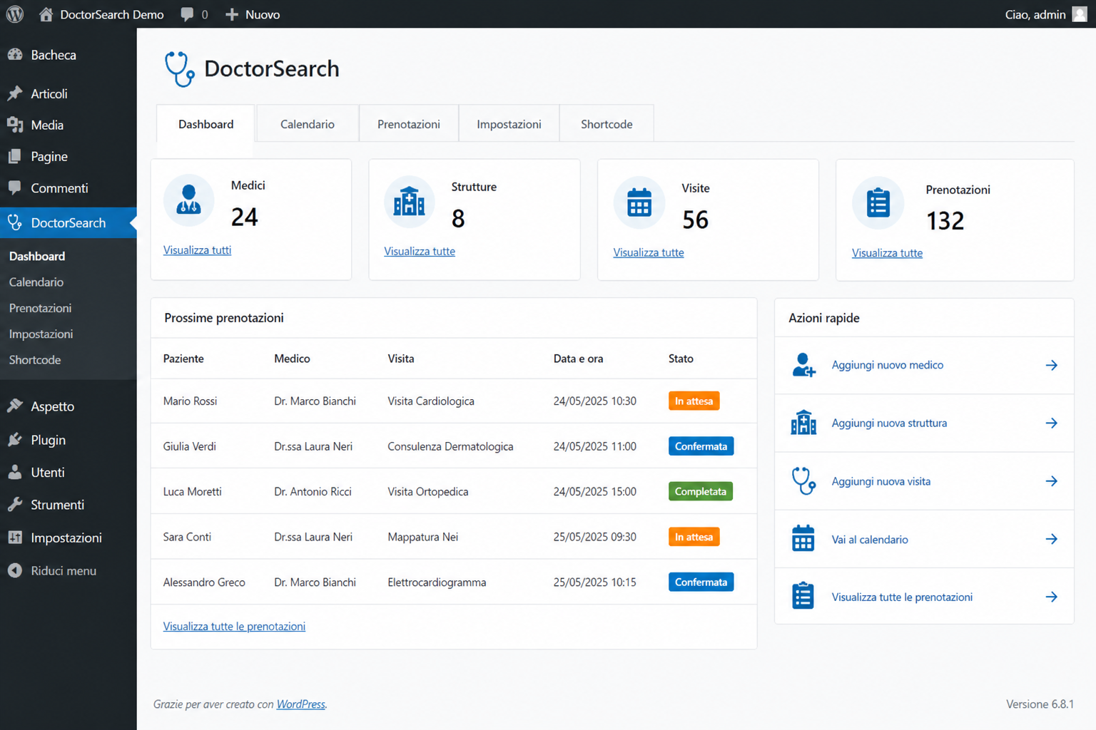 Dashboard admin DoctorSearch