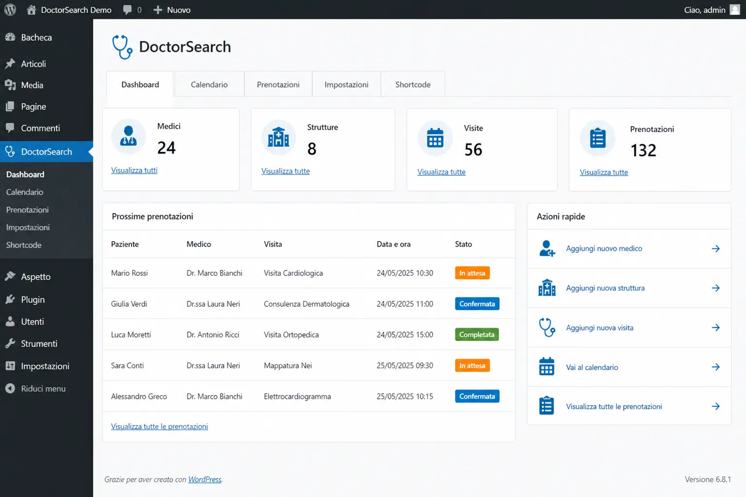 Dashboard admin DoctorSearch