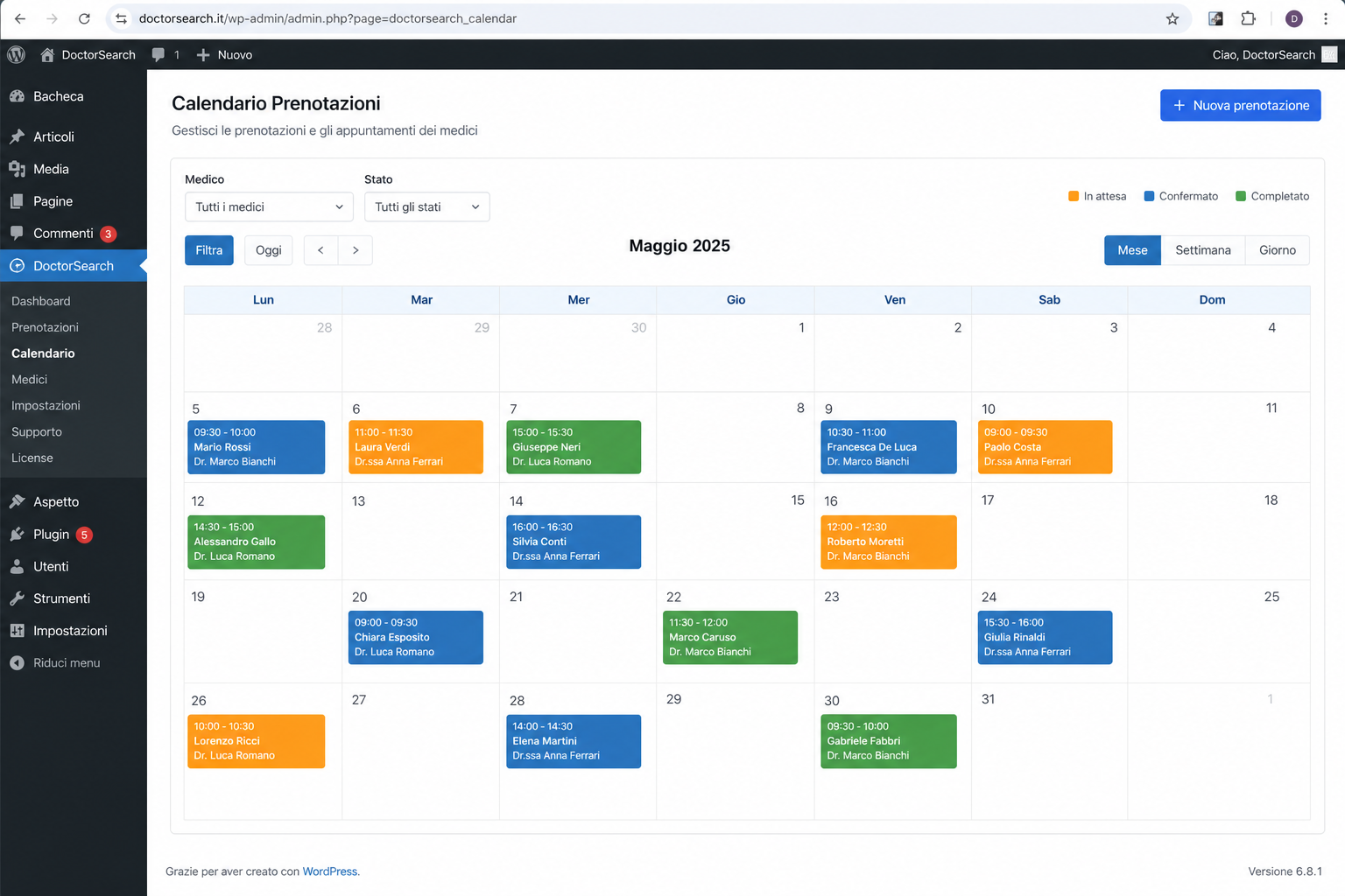 Calendario prenotazioni FullCalendar