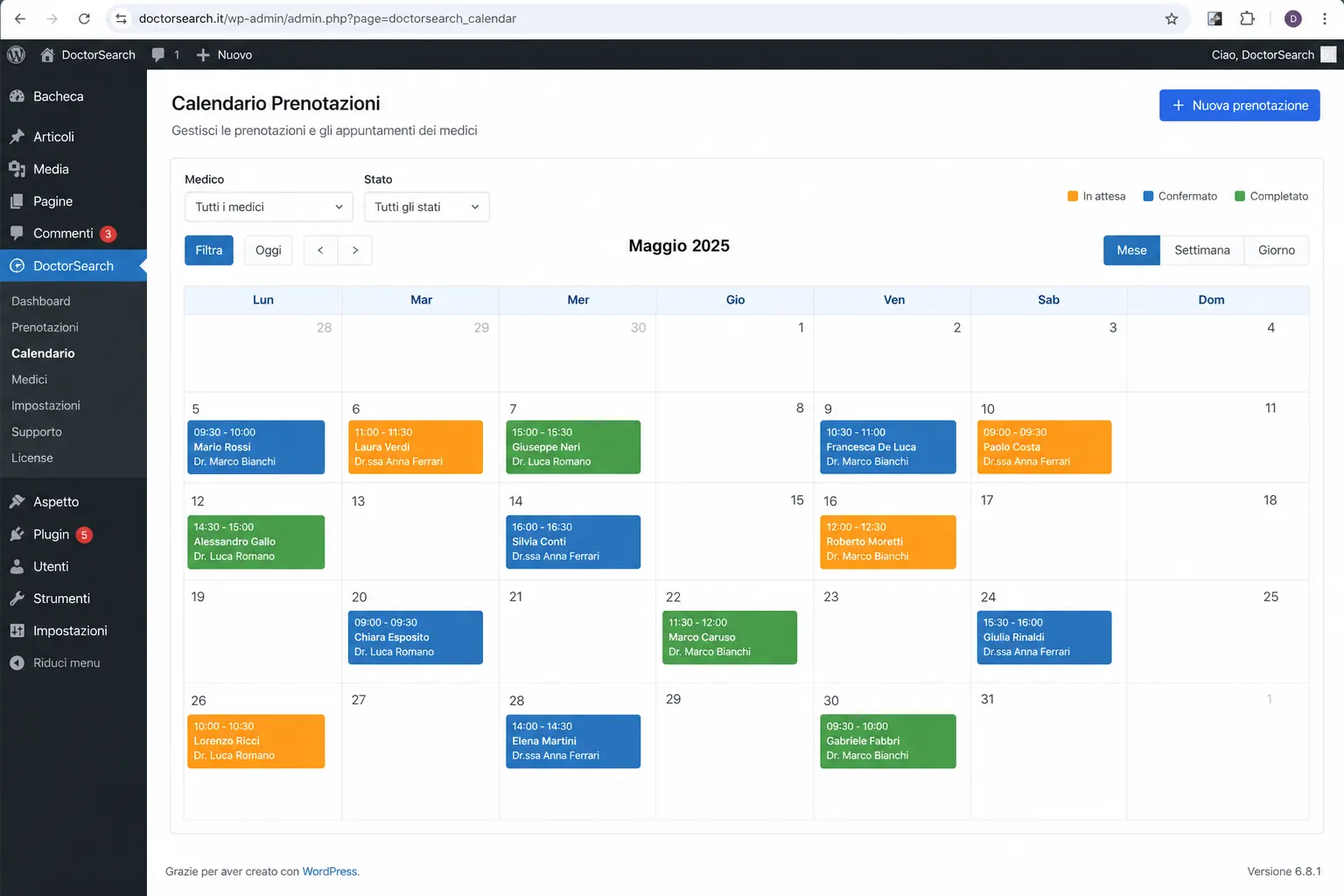 Calendario prenotazioni FullCalendar
