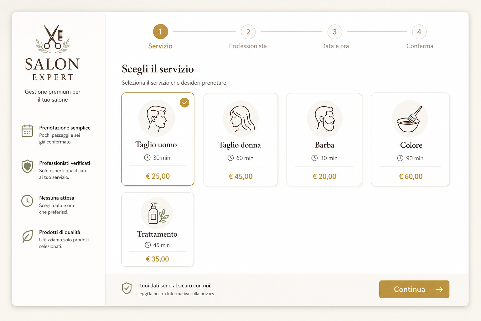 Wizard prenotazione Saloni Manager