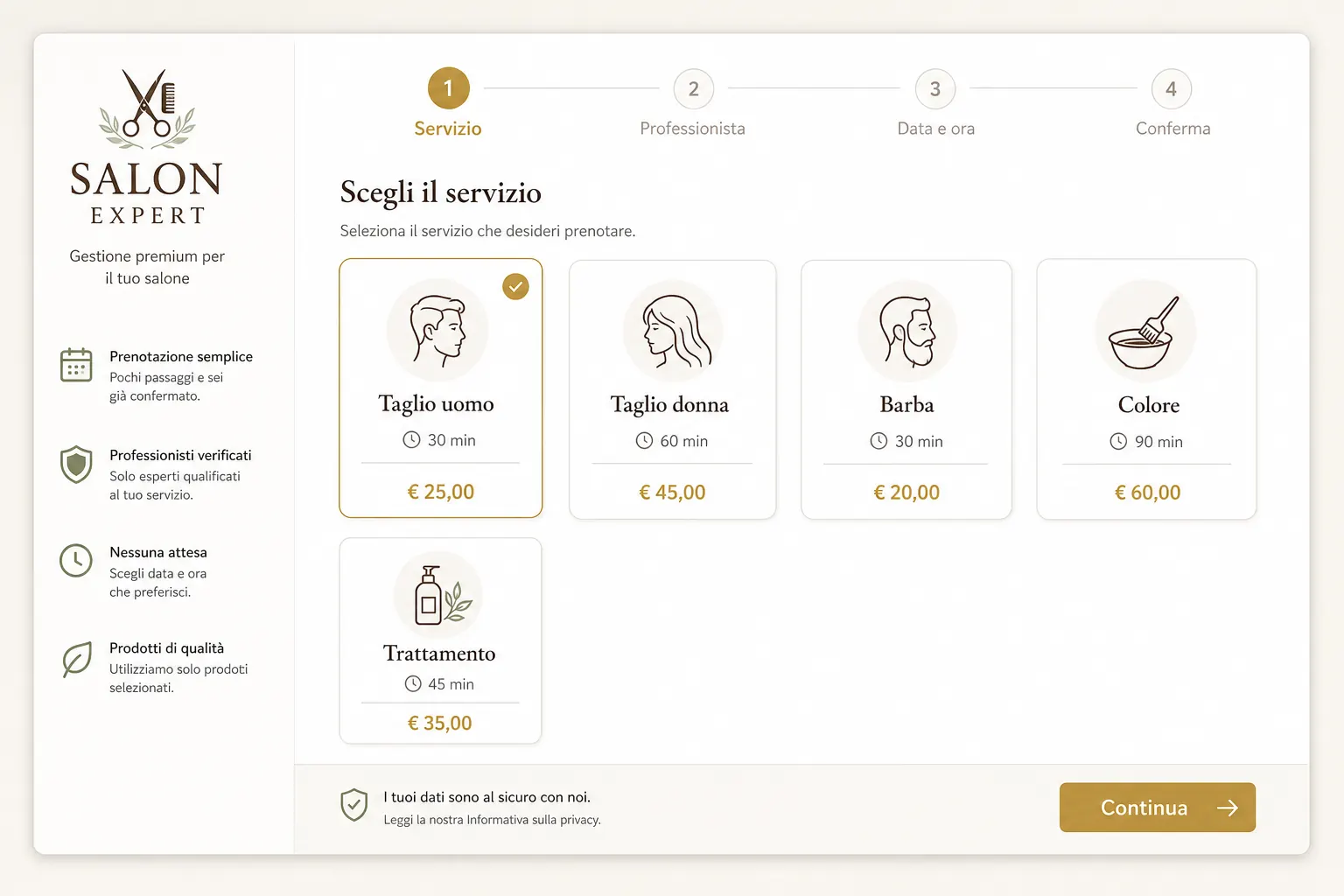 Wizard prenotazione Saloni Manager