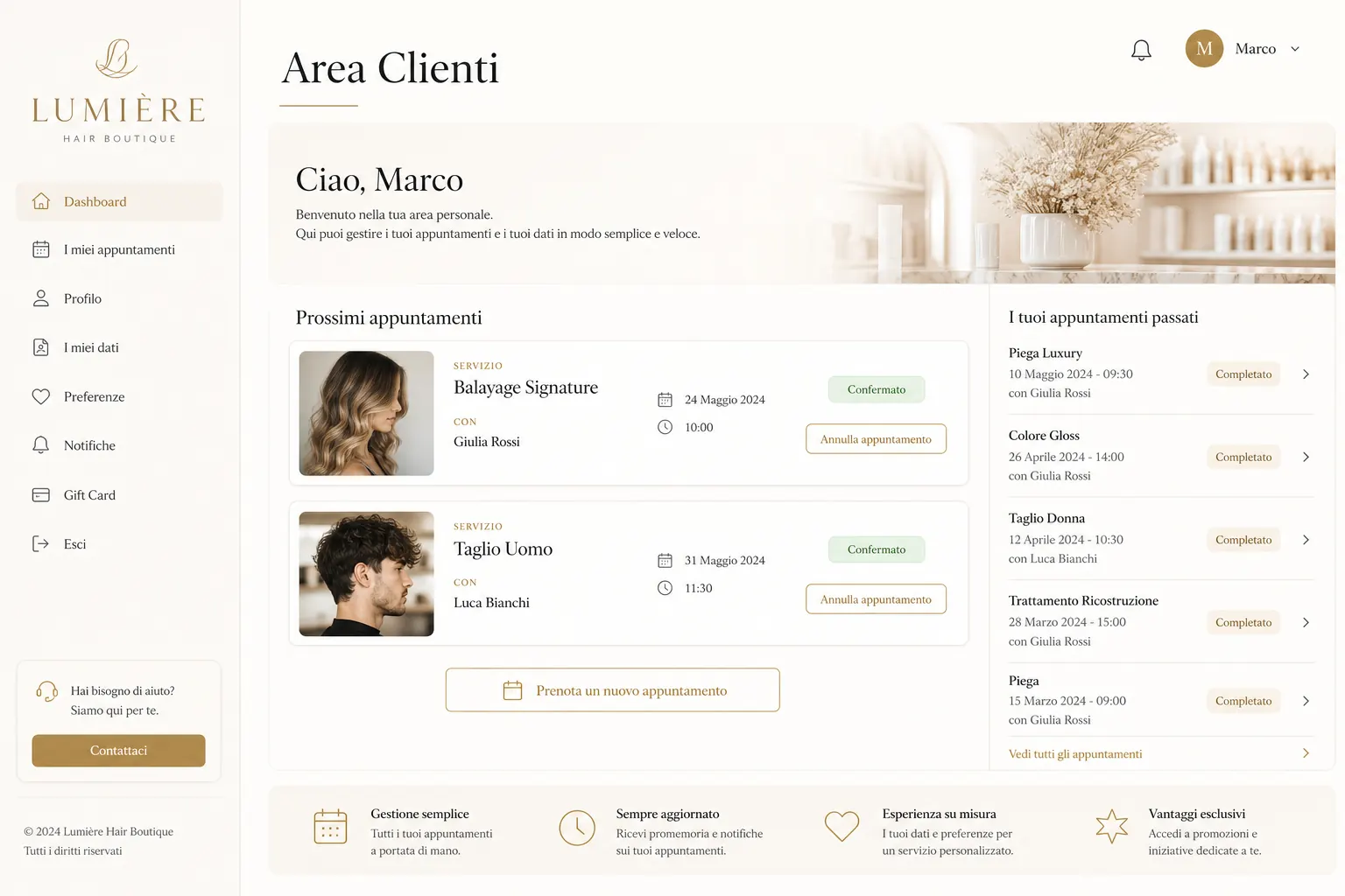 Area clienti Saloni Manager