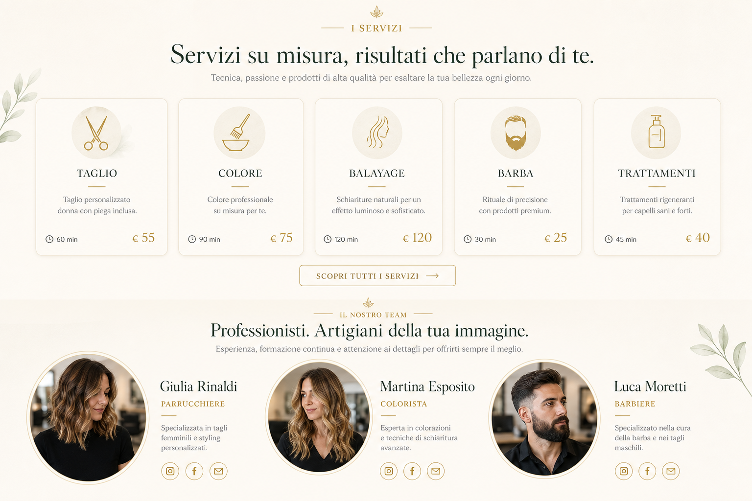 Sezioni servizi e team