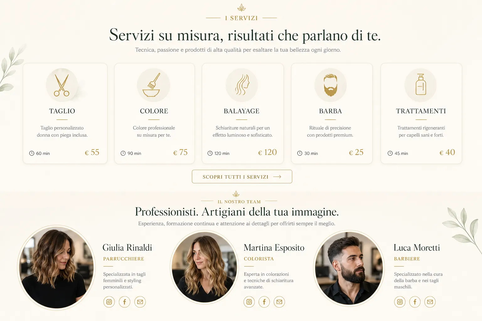 Sezioni servizi e team