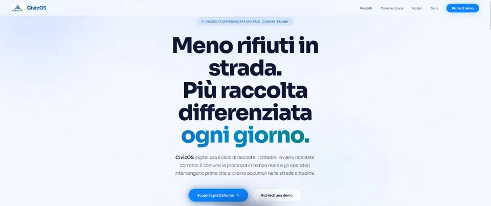 Screenshot homepage CivicOS — ecosistema Smart City