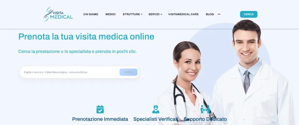 Screenshot homepage Visita Medical — piattaforma web sanitaria